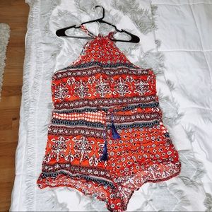 Red and Blue Patterned Romper